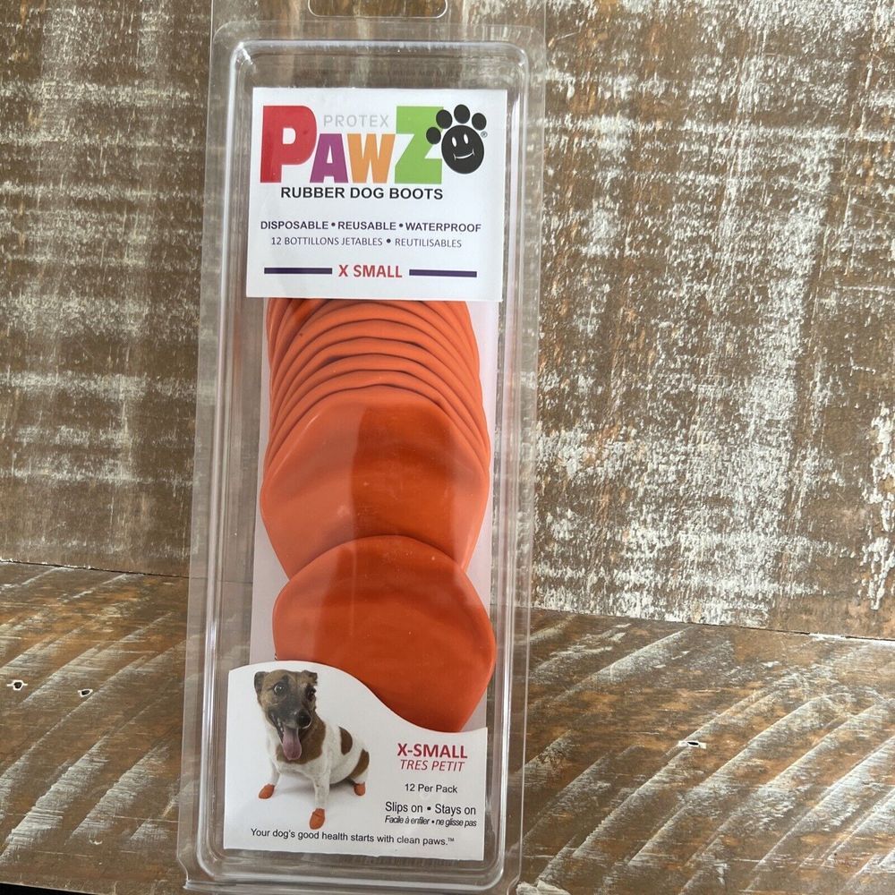 12 Pawz Orange Rubber Dog Boots‎ Reusable Waterproof Size X-Small